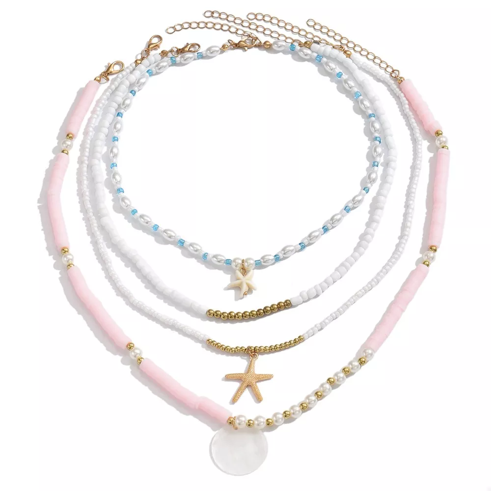 4 Piece Beaded Starfish Charm Necklace, image 4