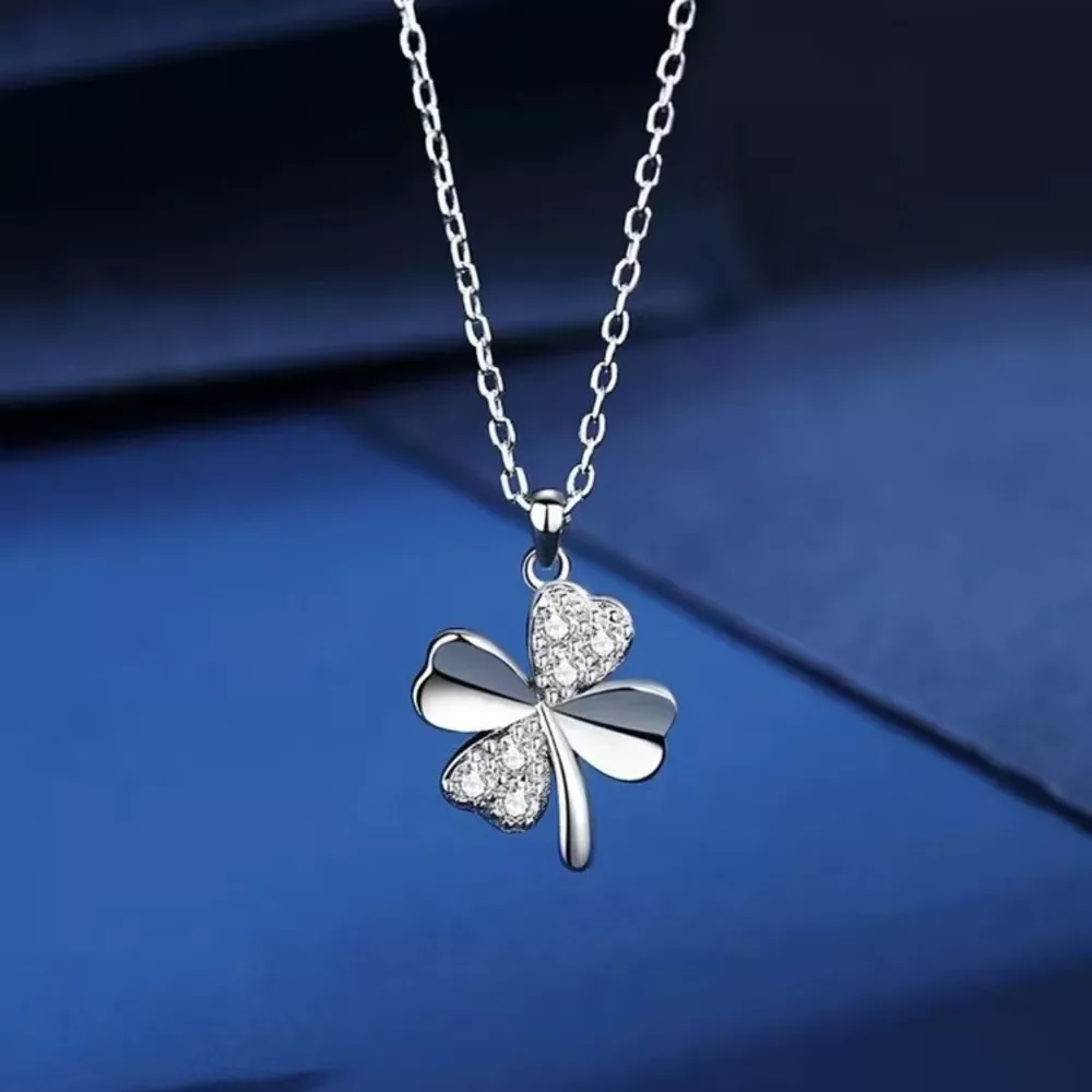 925 Sterling Silver Zircon Clover Pendant Necklace, image 3