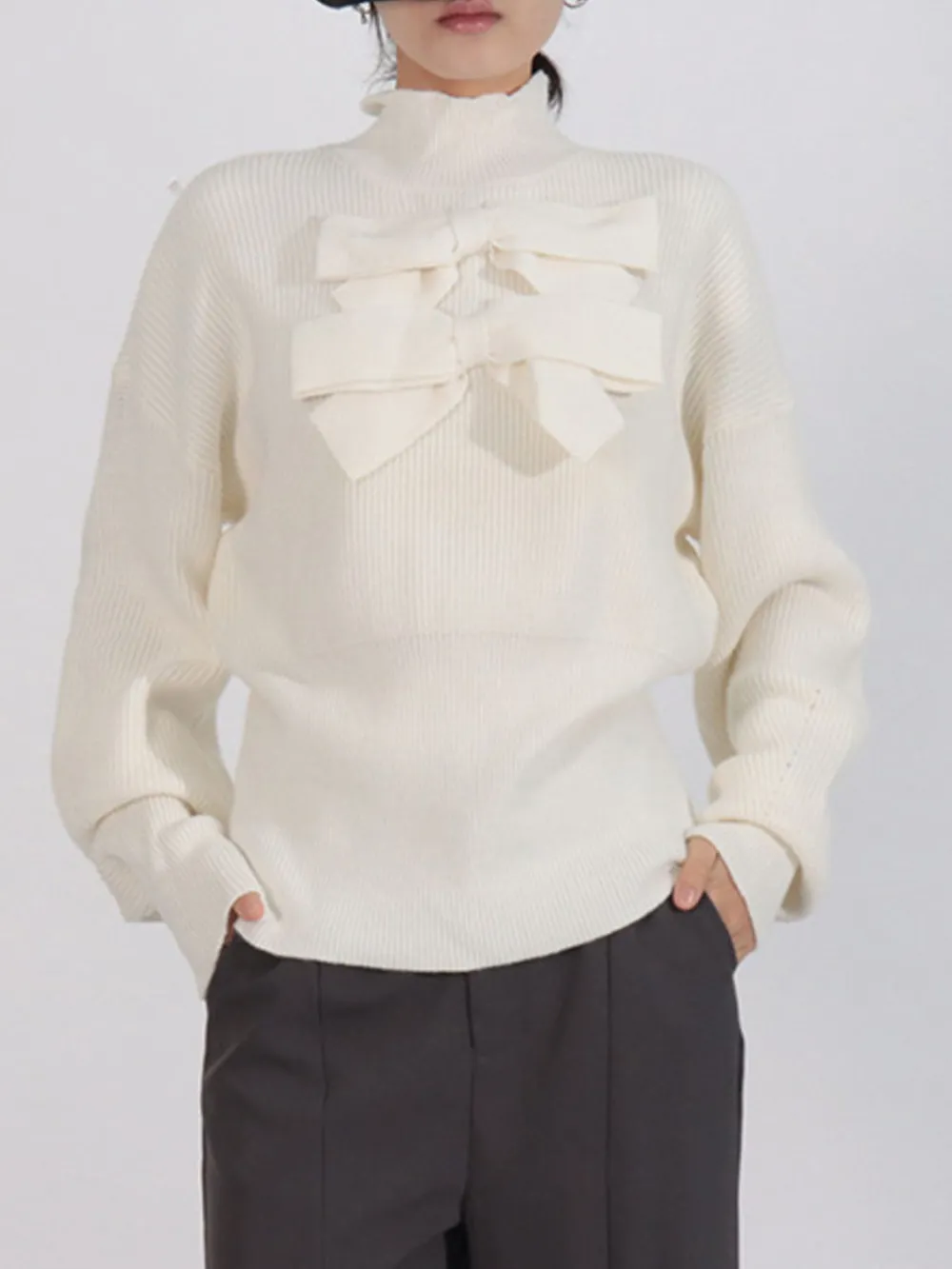 Bow Front Turtleneck Long Sleeve Sweater, image 2