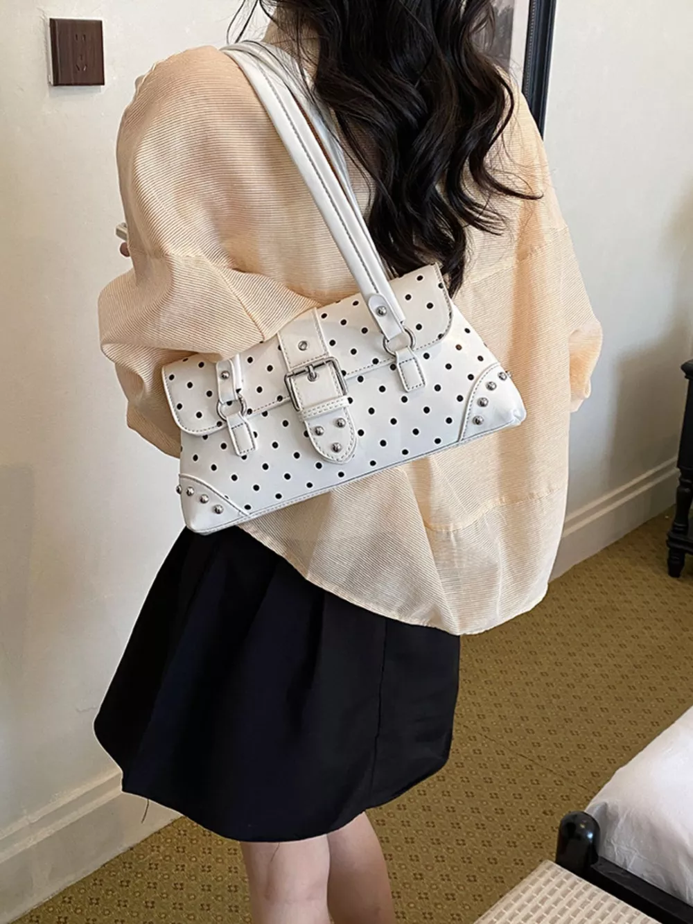 Polka Dot Studded Shoulder Bag, image 5
