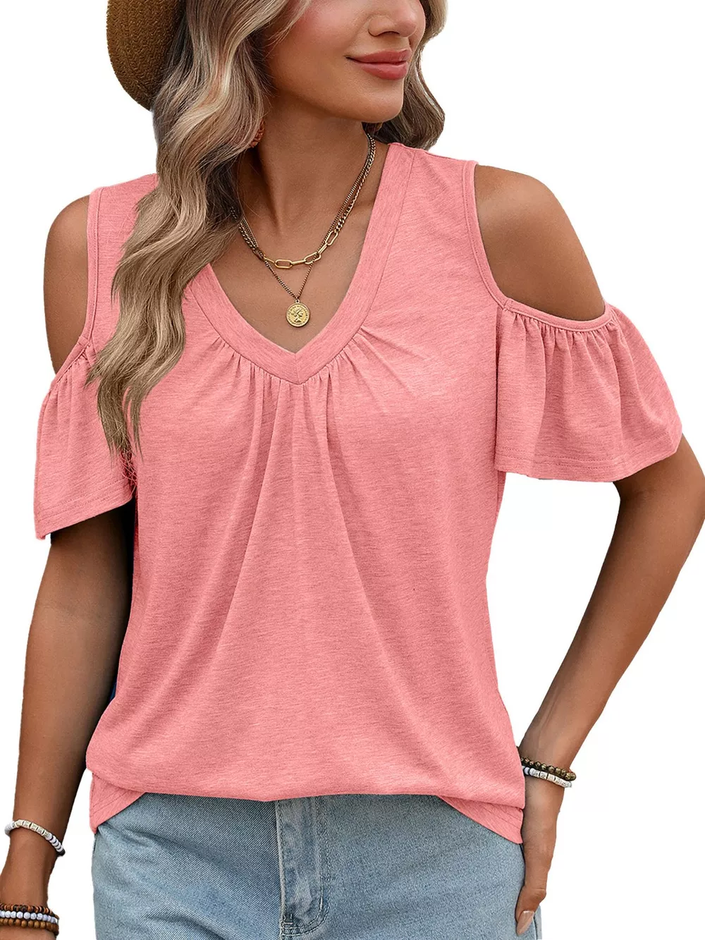 Cold Shoulder V-Neck T-Shirt, image 20