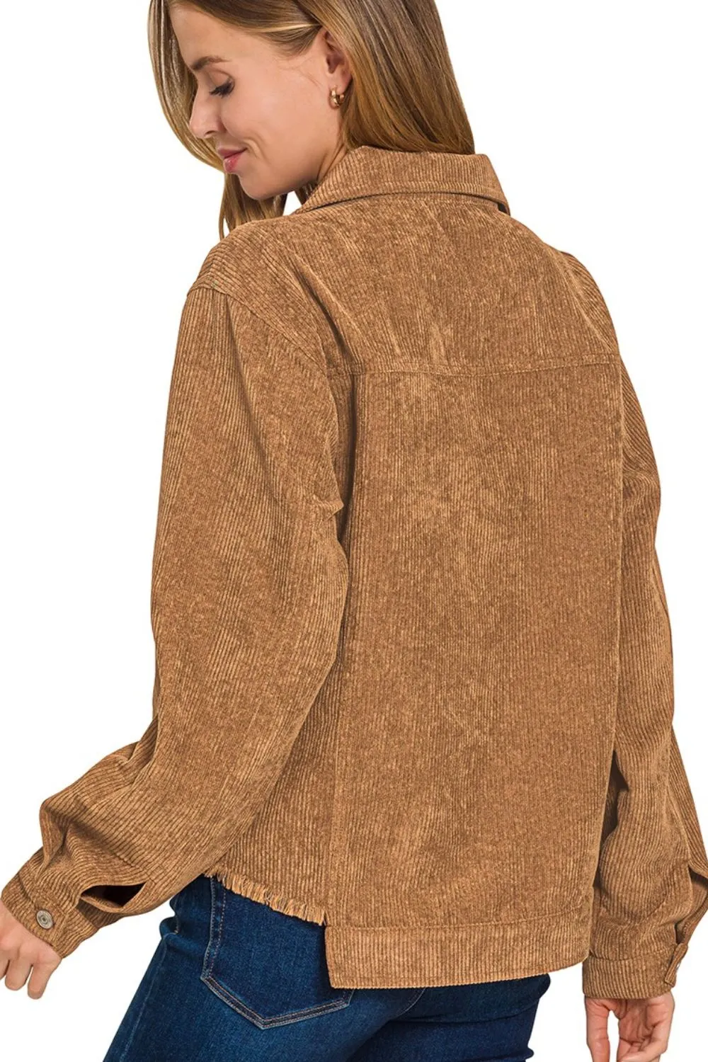 Distressed Corduroy Frayed Hem Cropped Jacket, image 3