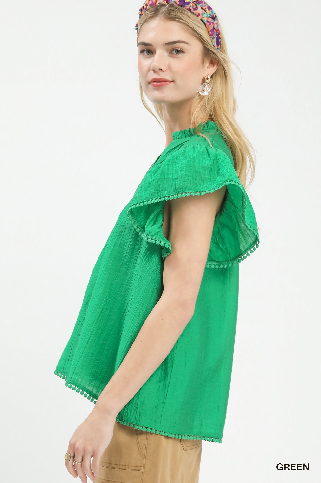 Flutter Sleeve Relaxed Top with Trim Detail, image 5