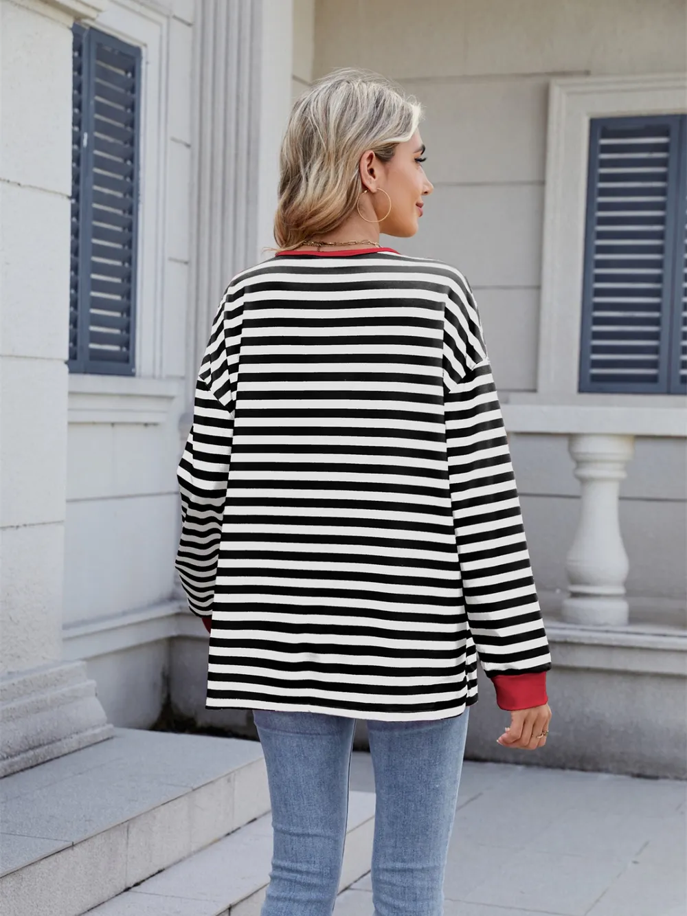 Lace-Up Striped Long Sleeve T-Shirt, image 28