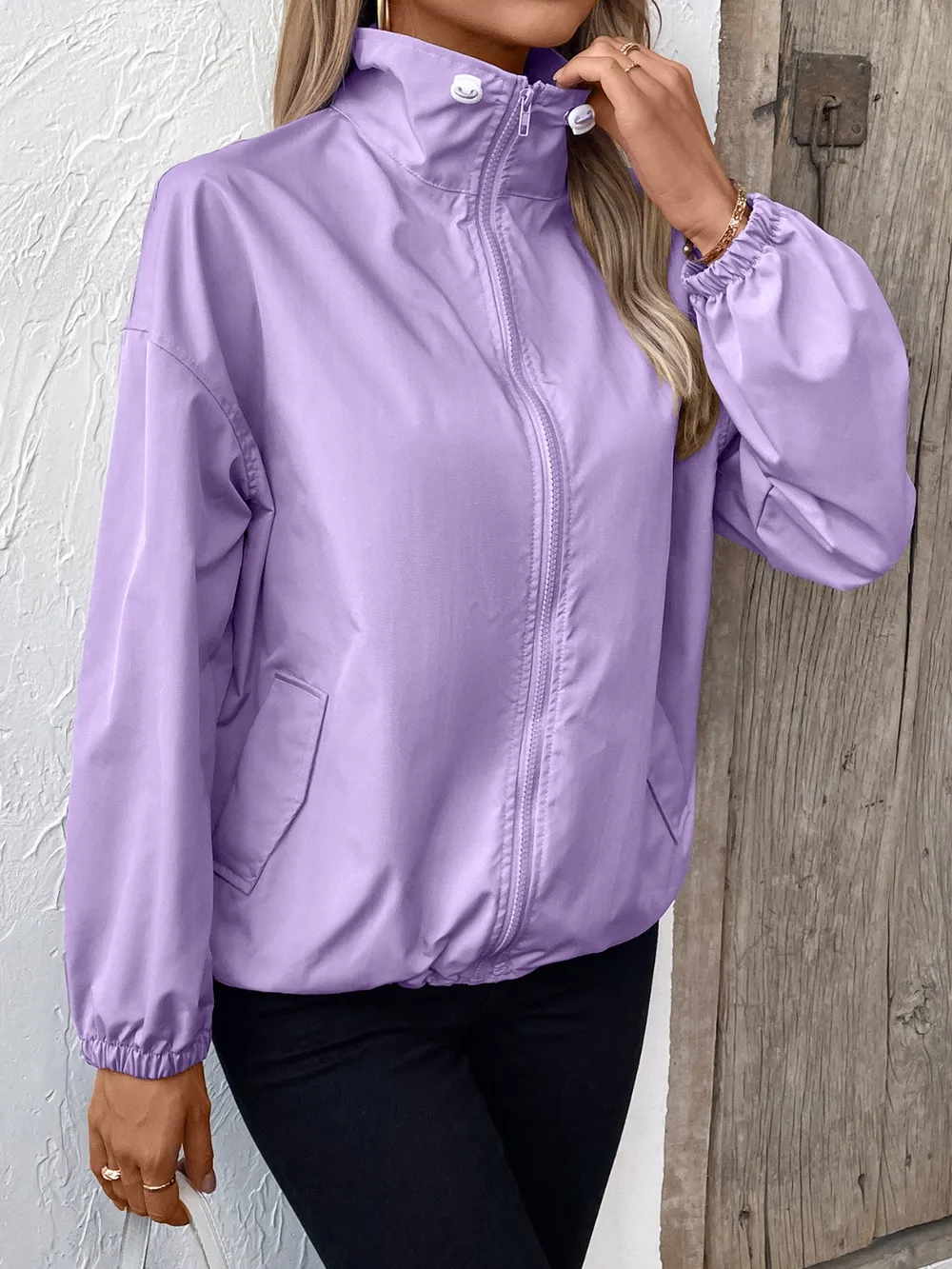 Pocketed Zip Up Long Sleeve Jacket, image 18