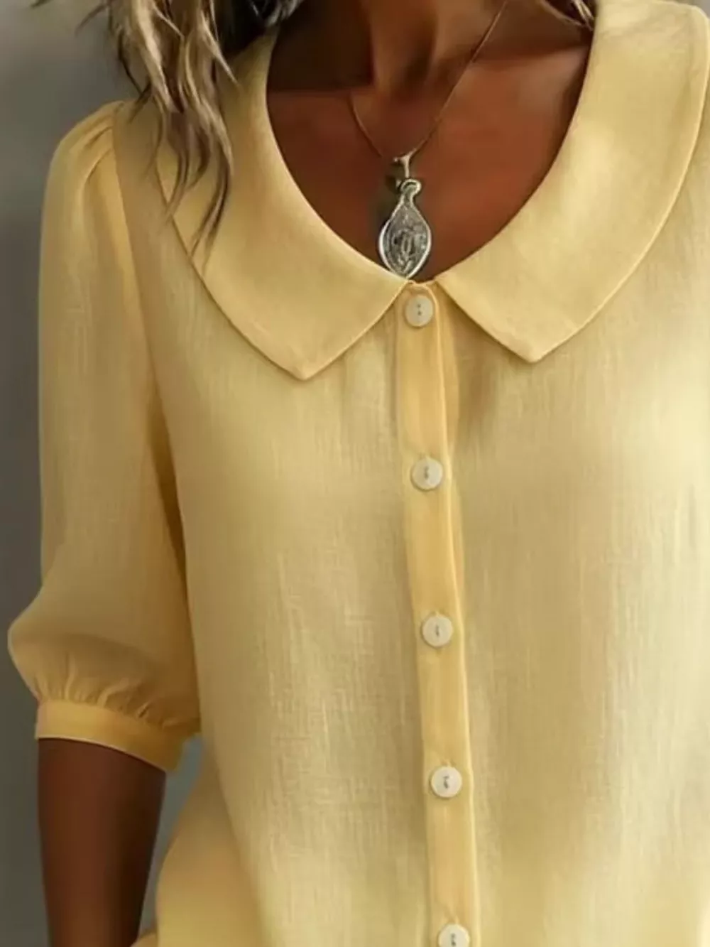 Full Size Peter Pan Collar Button Up Shirt Plus Size, image 8