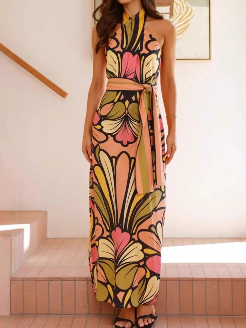Printed Halter Neck Maxi Cami Dress, image 8