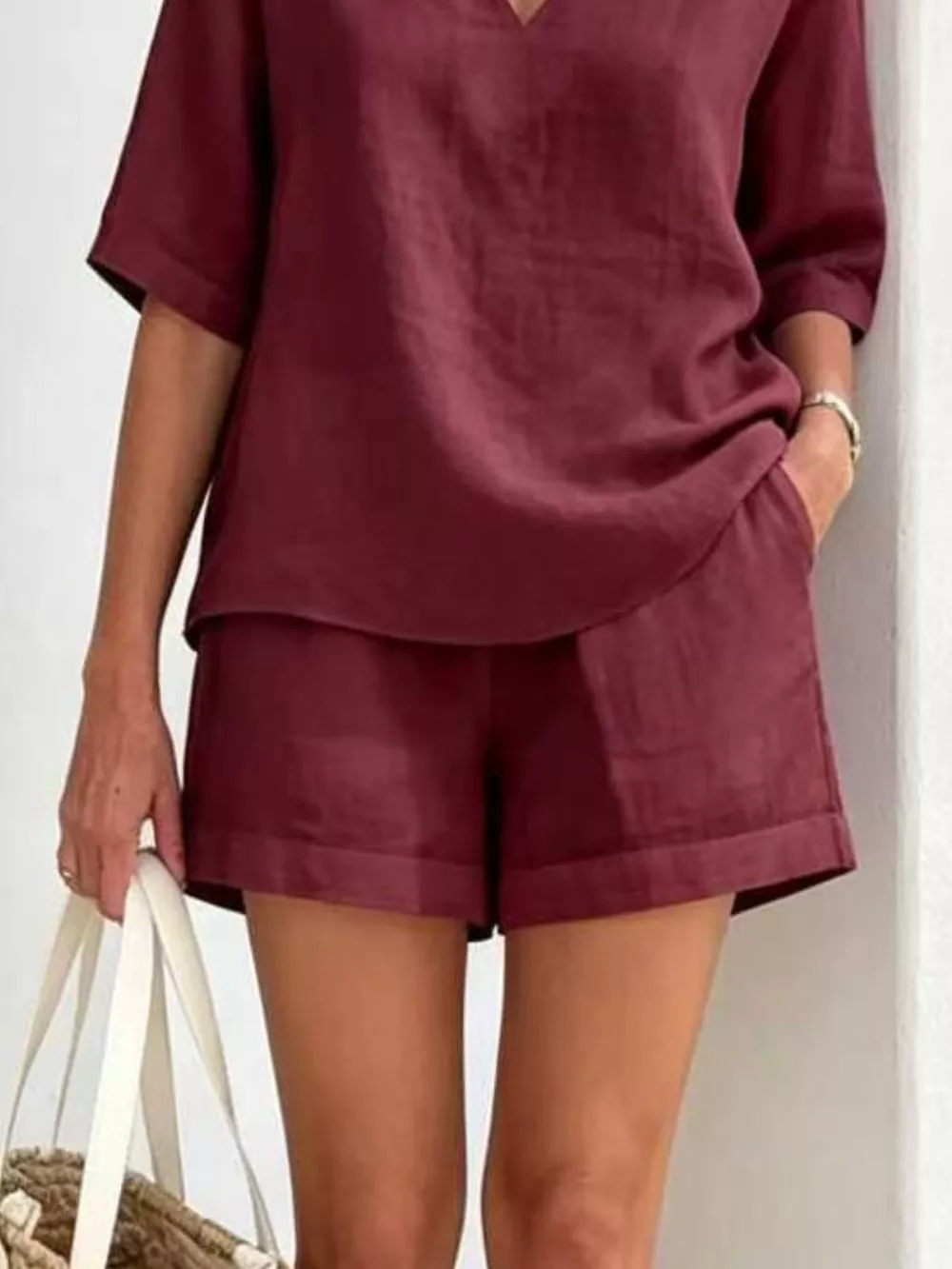 Full Size Half Sleeve Top and Shorts Set Plus Size, image 8