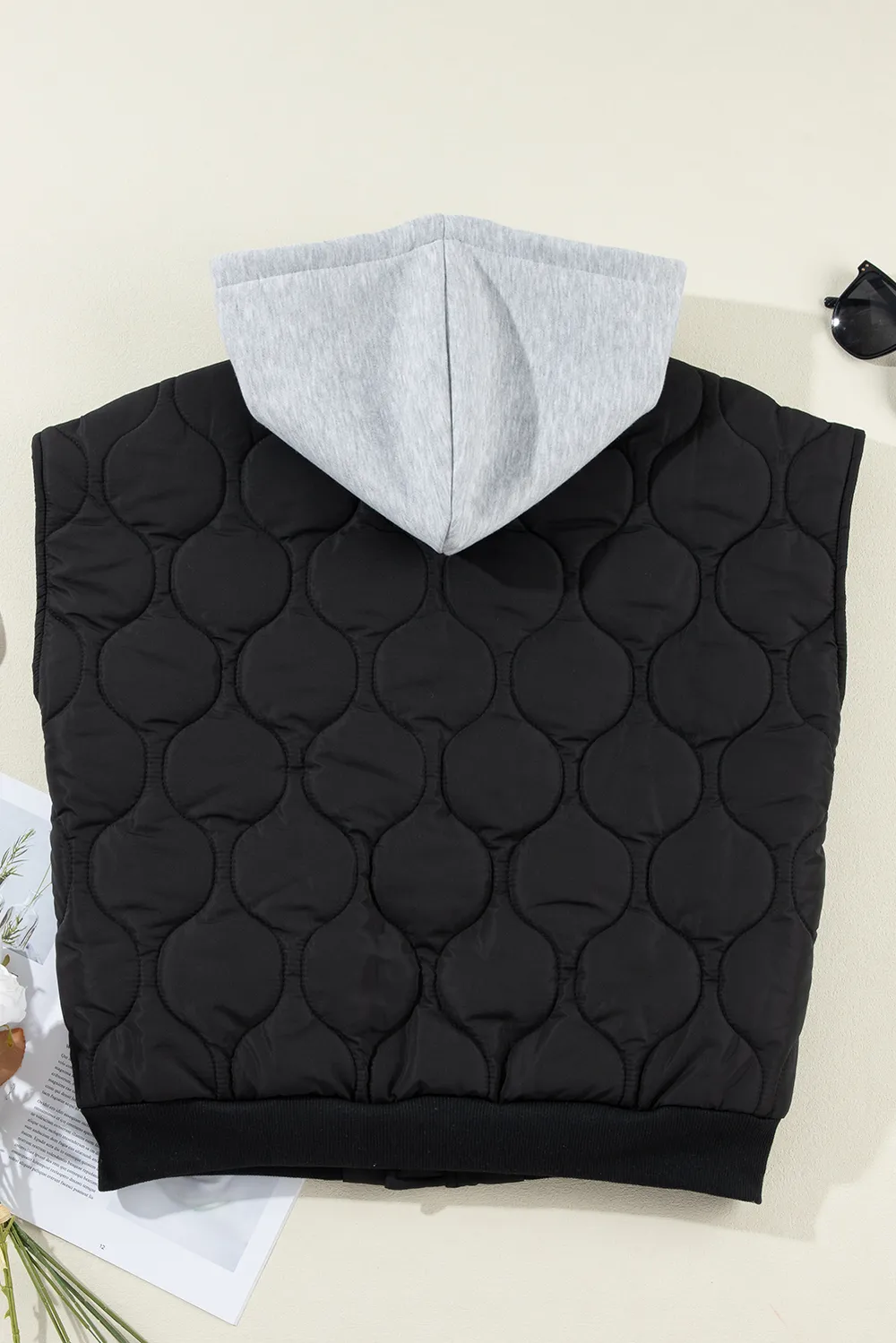 Drawstring Zip Up Hooded Vest Coat, image 6
