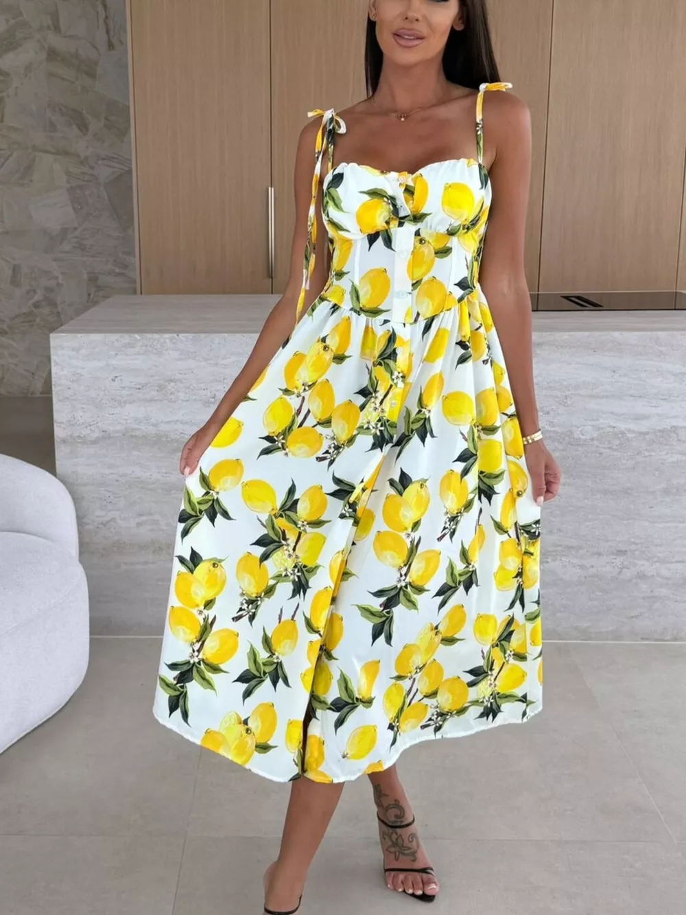 Printed Tie-Strap Midi Dress, image 16