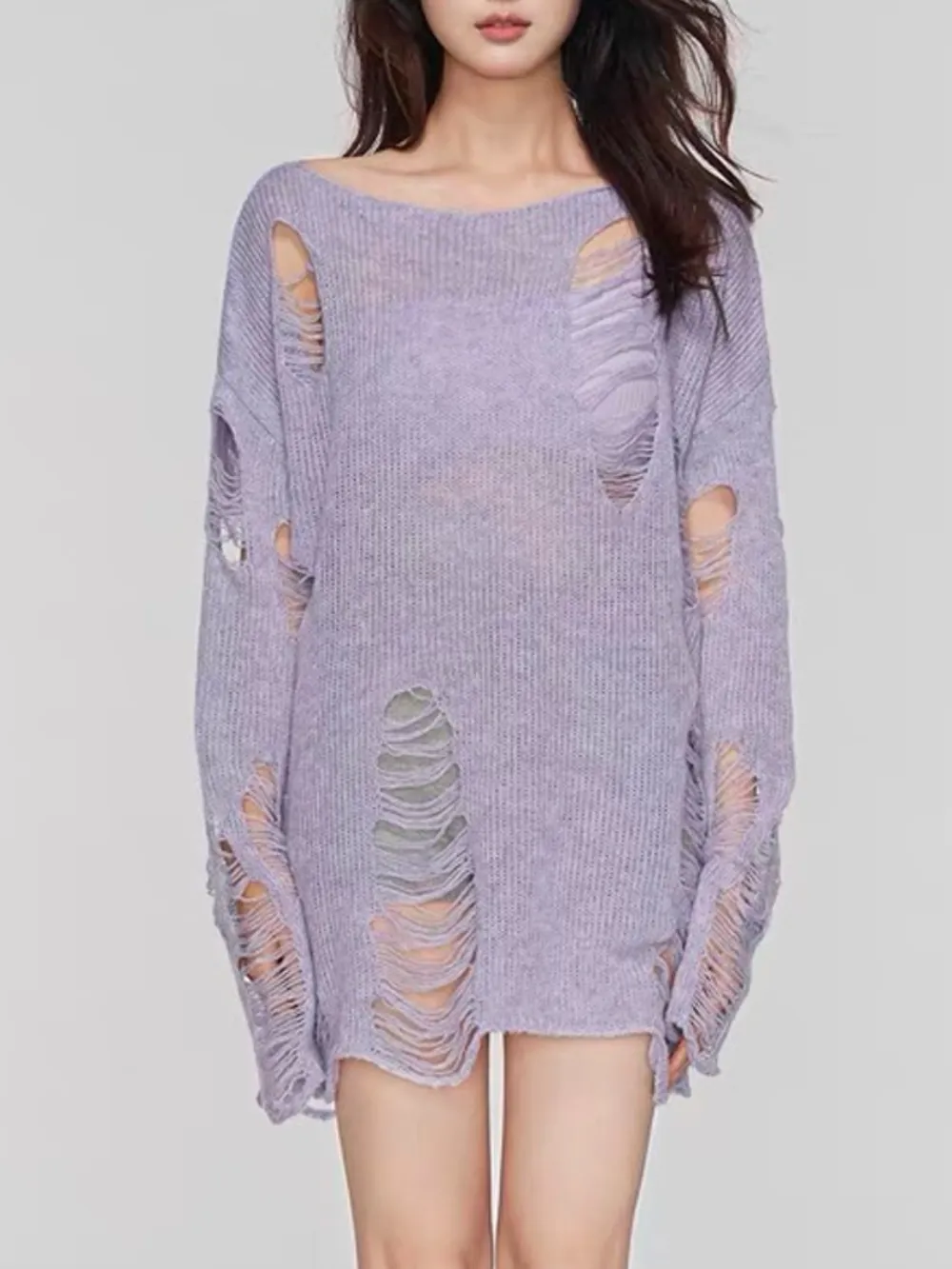 Distressed Boat Neck Knit Cover Up, image 8