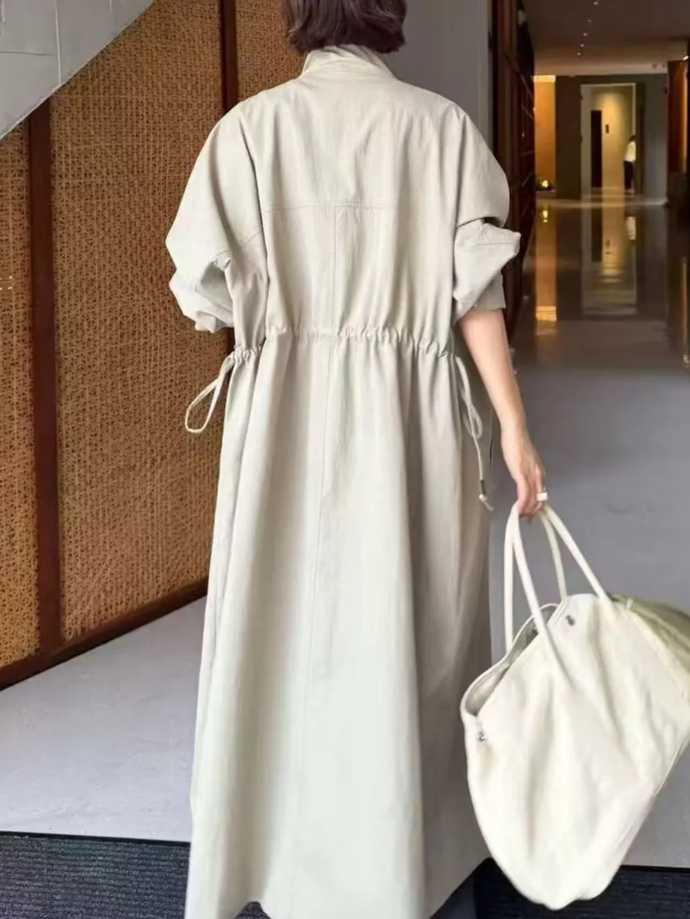 Drawstring Open Front Longline Trench Coat, image 4