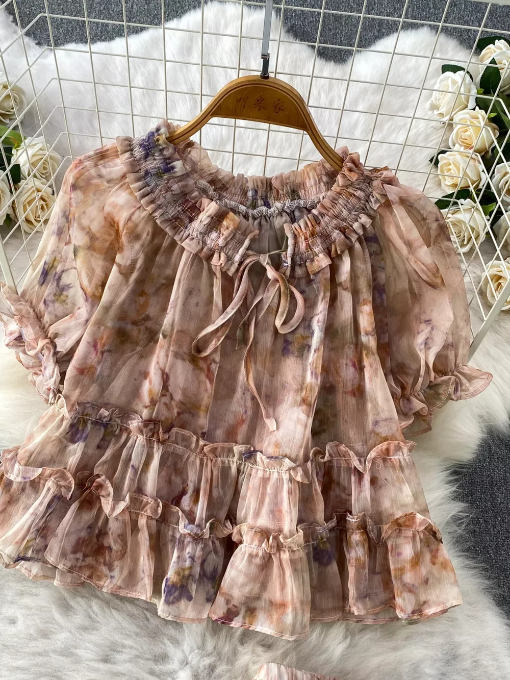 Floral Print Ruffle Hem Blouse and Skirt Set, image 23