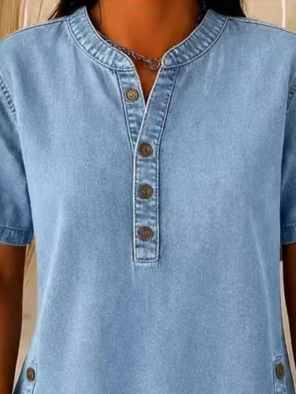 Full Size Button Detail Short Sleeve Blouse Plus Size, image 8