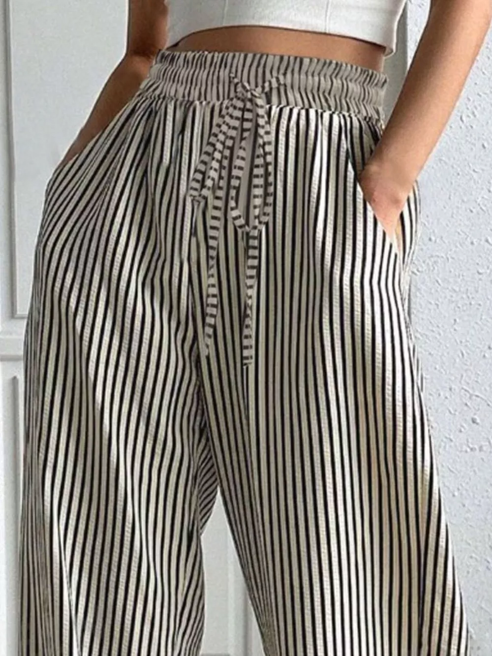 Striped High-Waisted Wide Leg Pants, image 4