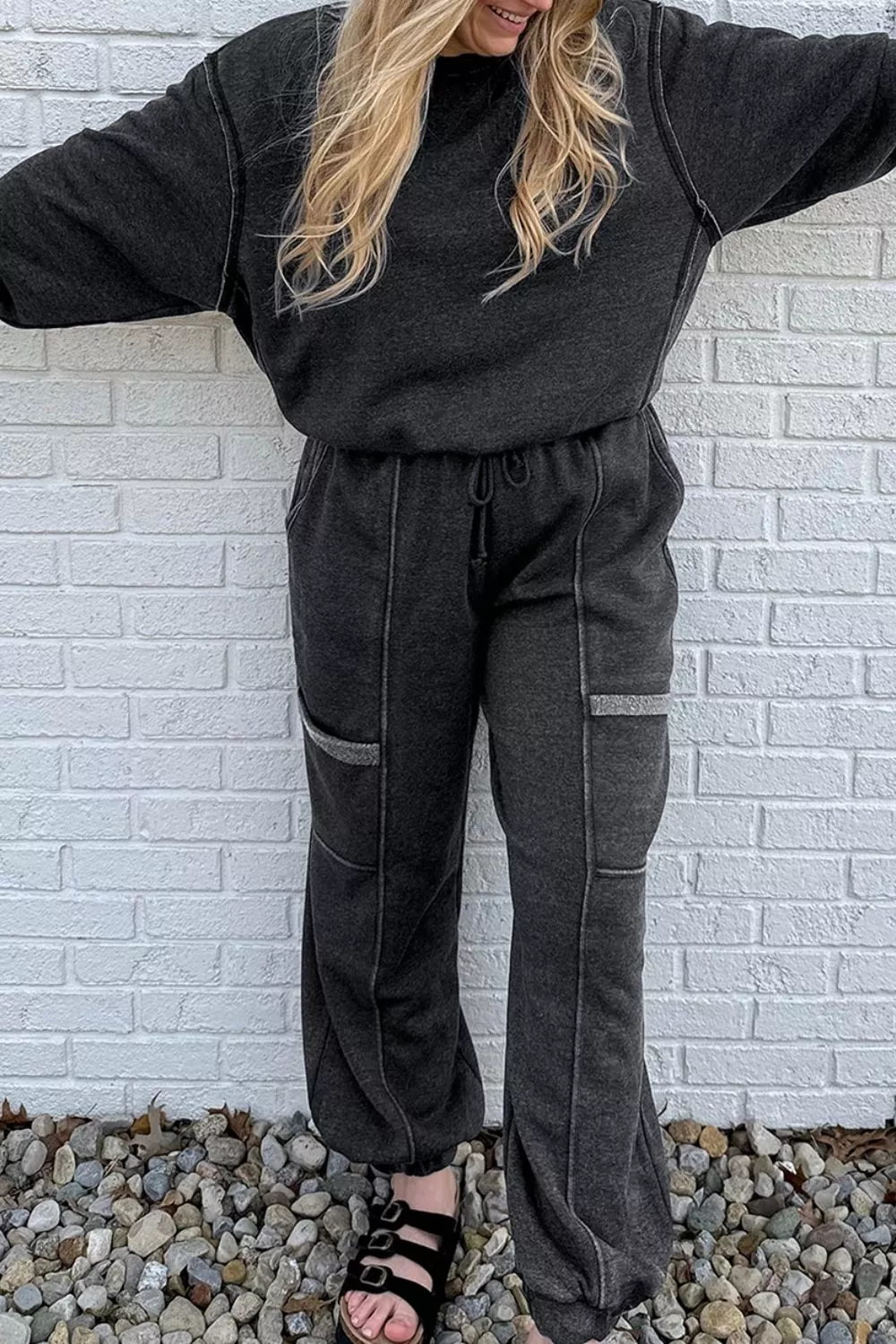 Crew Neck Long Sleeve Top and Joggers Set, image 5