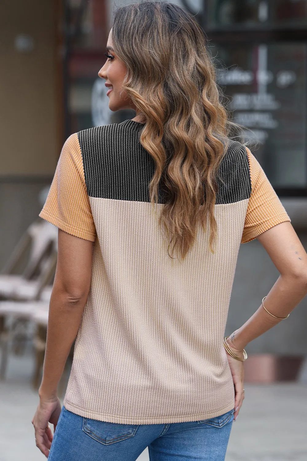 Color Block Round Neck Short Sleeve T-Shirt, image 9