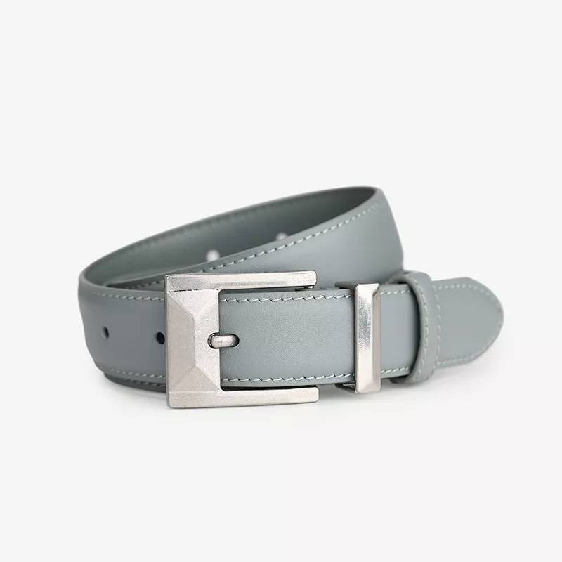 Leather Belt with Geometric Buckle, image 3