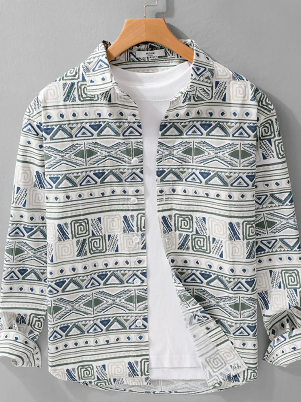 Men's Plus Size Printed Button Up Long Sleeve Shirt