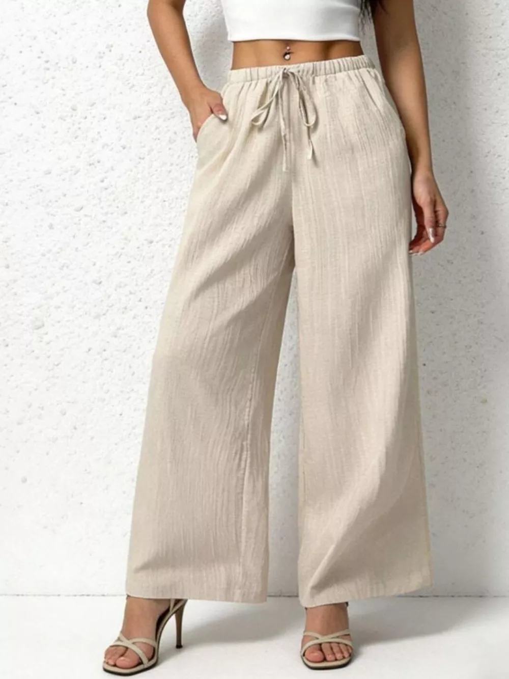 Casual Drawstring Wide Leg Pants, image 3