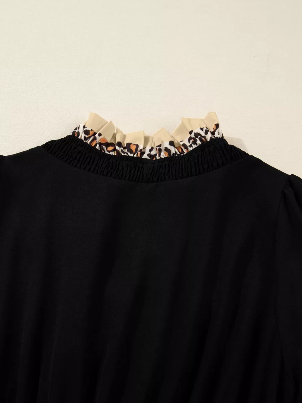Contrast Leopard Frilled Trim V Neck Bracelet Sleeve Midi Dress, image 6