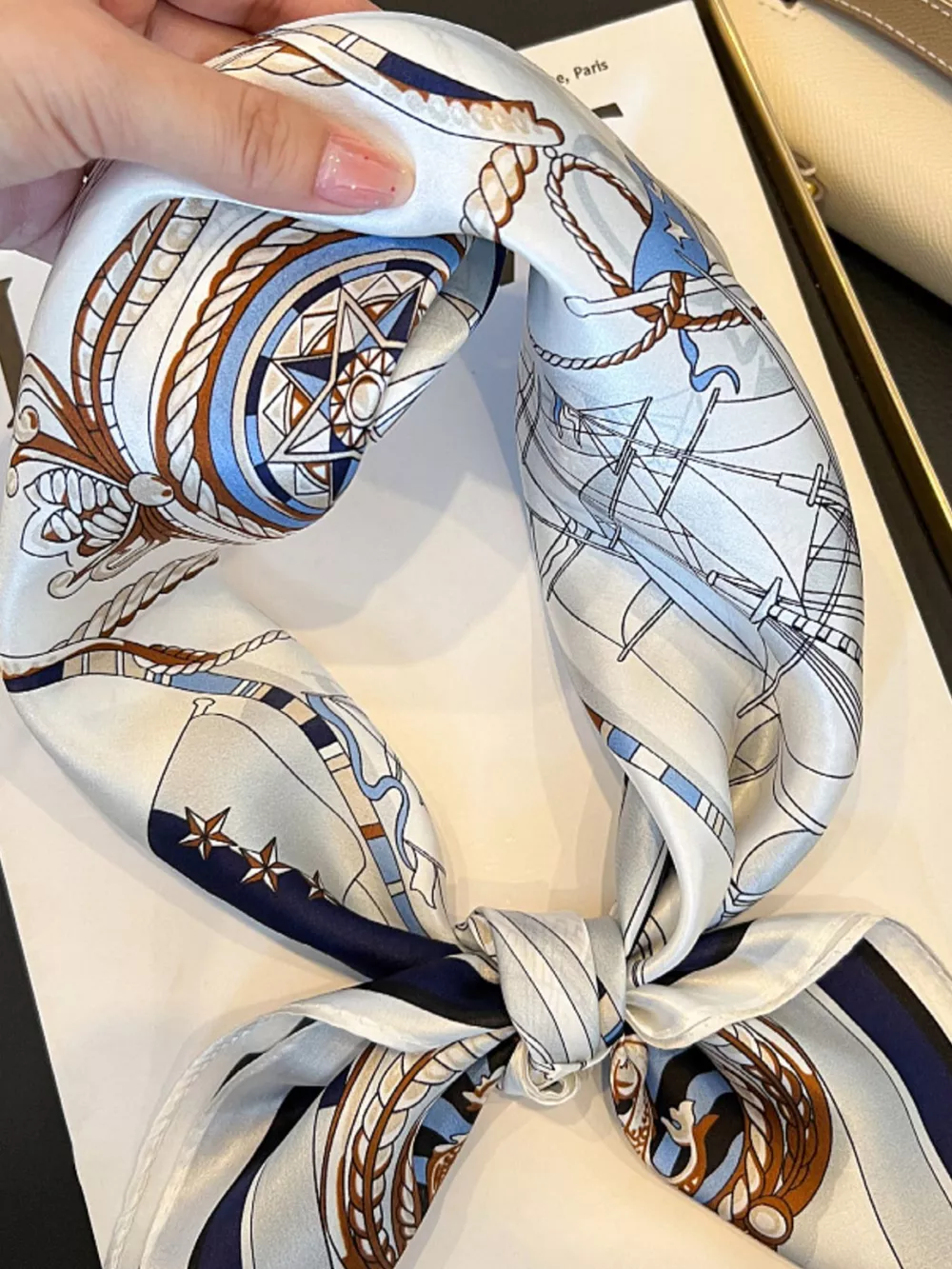 Nautical Print Silk Square Scarf, image 6