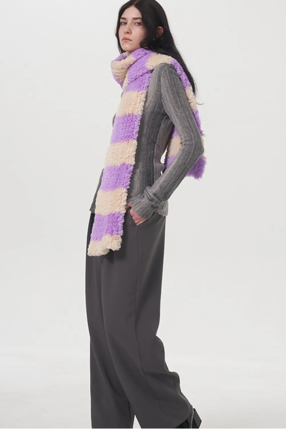 Fuzzy Contrast Striped Scarf, image 3
