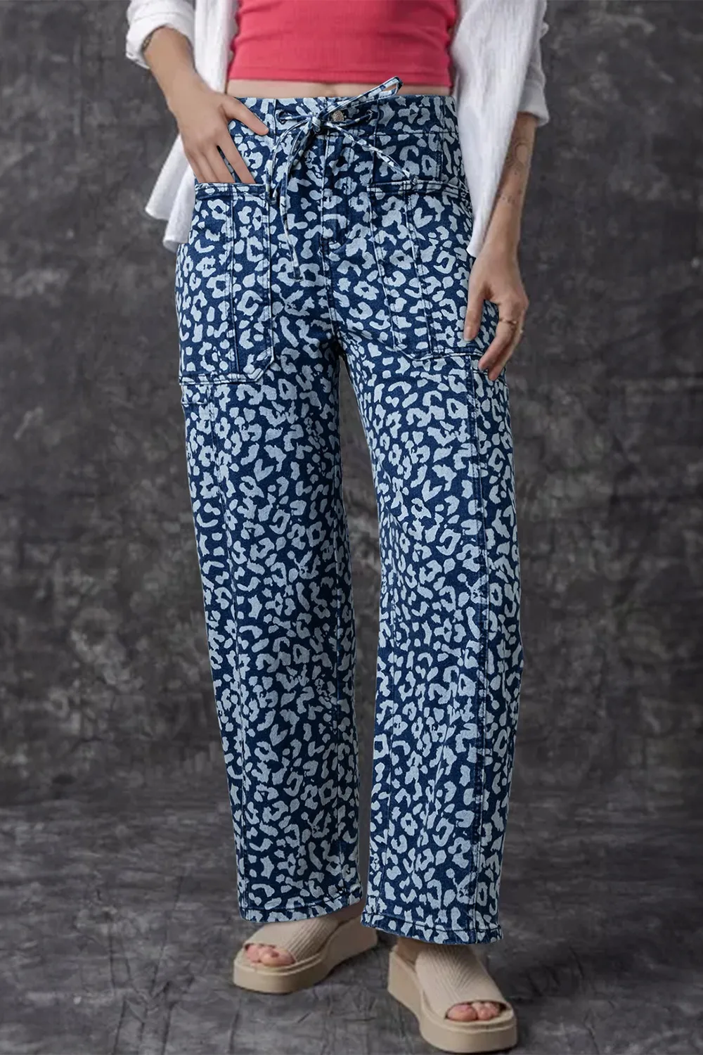 Leopard Print Wide Leg Jeans