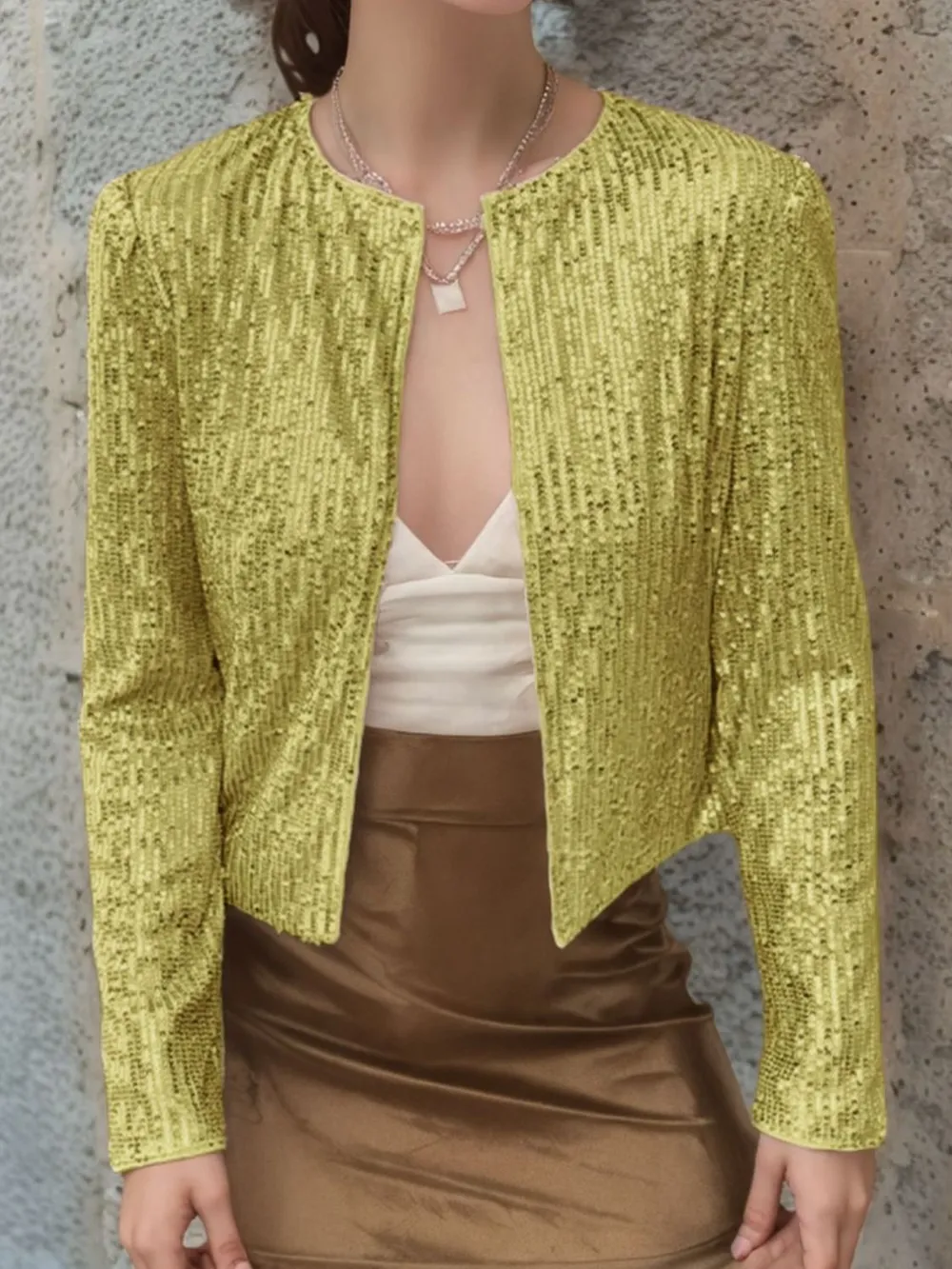 Full Size Sequin Open Front Cropped Jacket, image 26