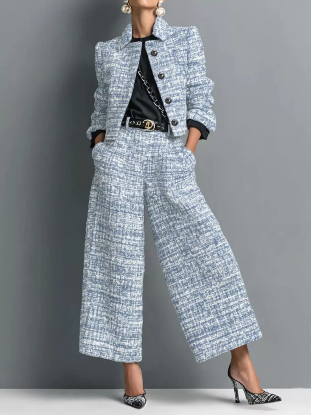 Full Size Tweed Cropped Jacket and Wide-Leg Pants Two-Piece Set Plus Size, image 4
