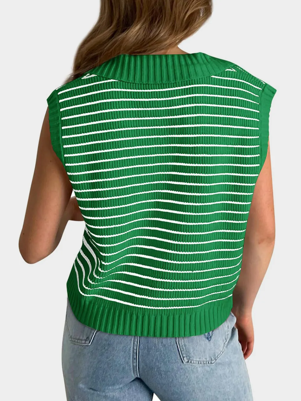 Collared Neck Striped Sweater Vest, image 12