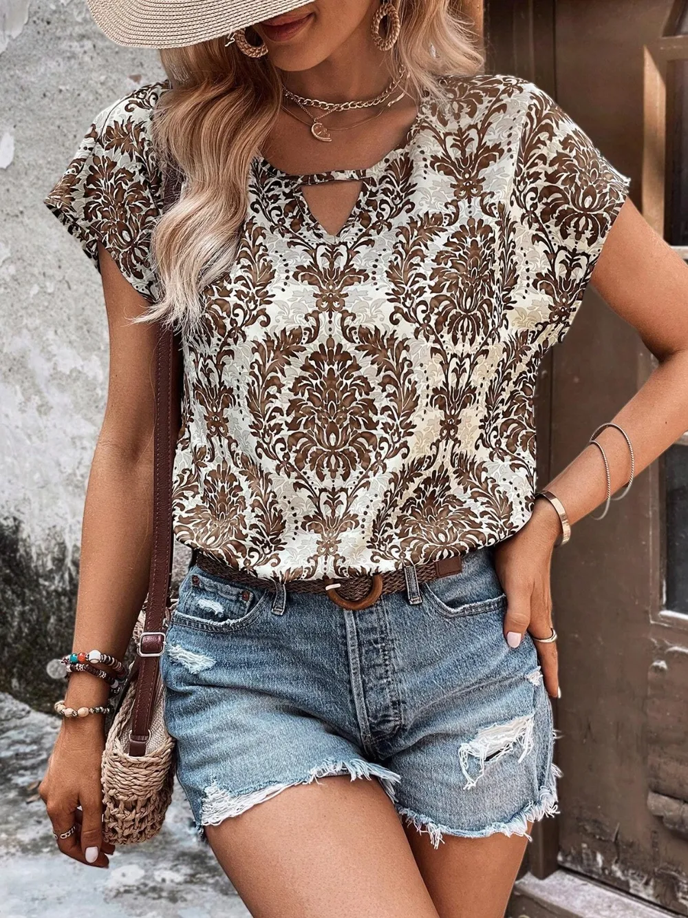 Printed Short Sleeve Blouse, image 7
