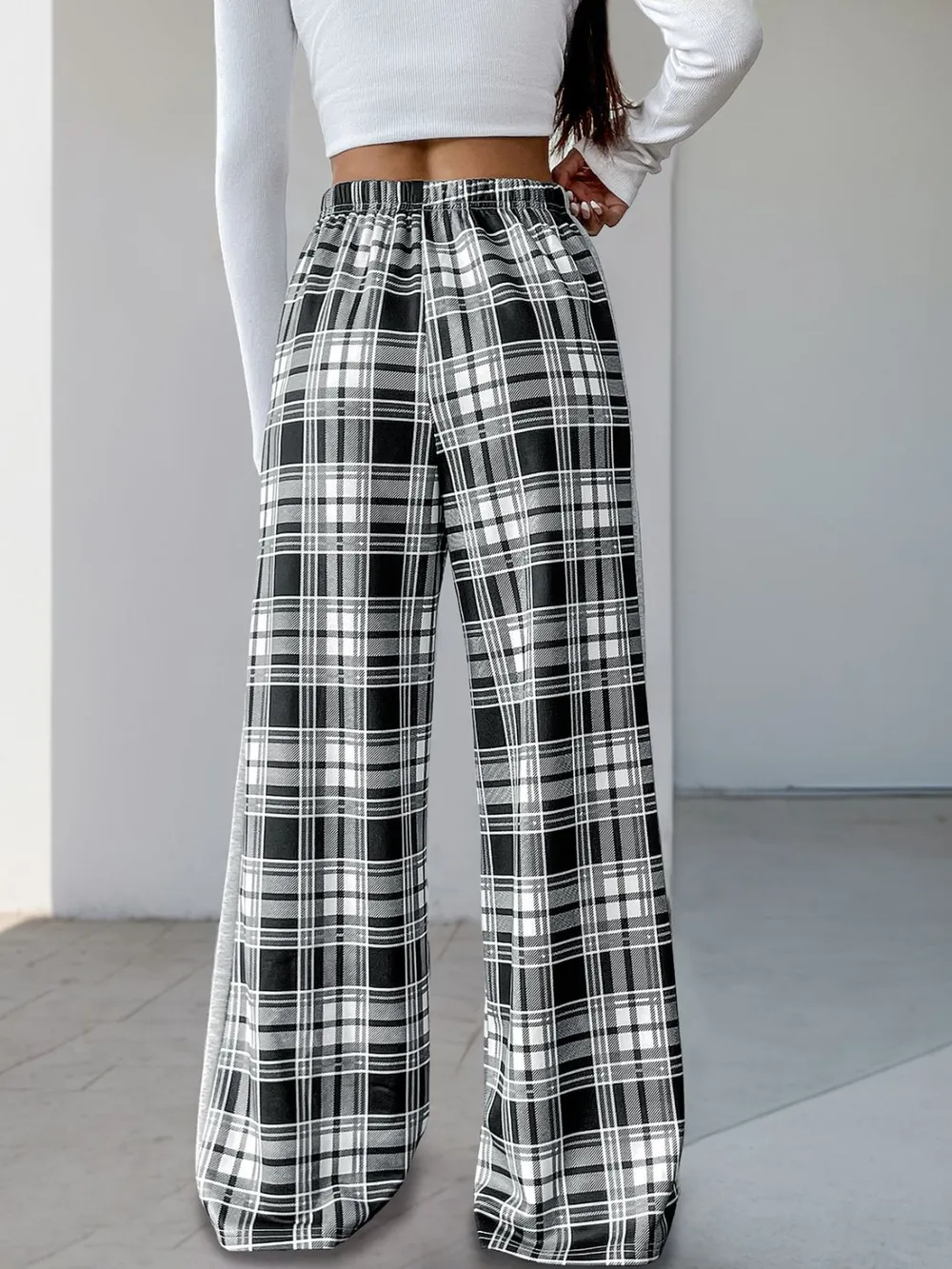 Drawstring Plaid Wide Leg Pants, image 6