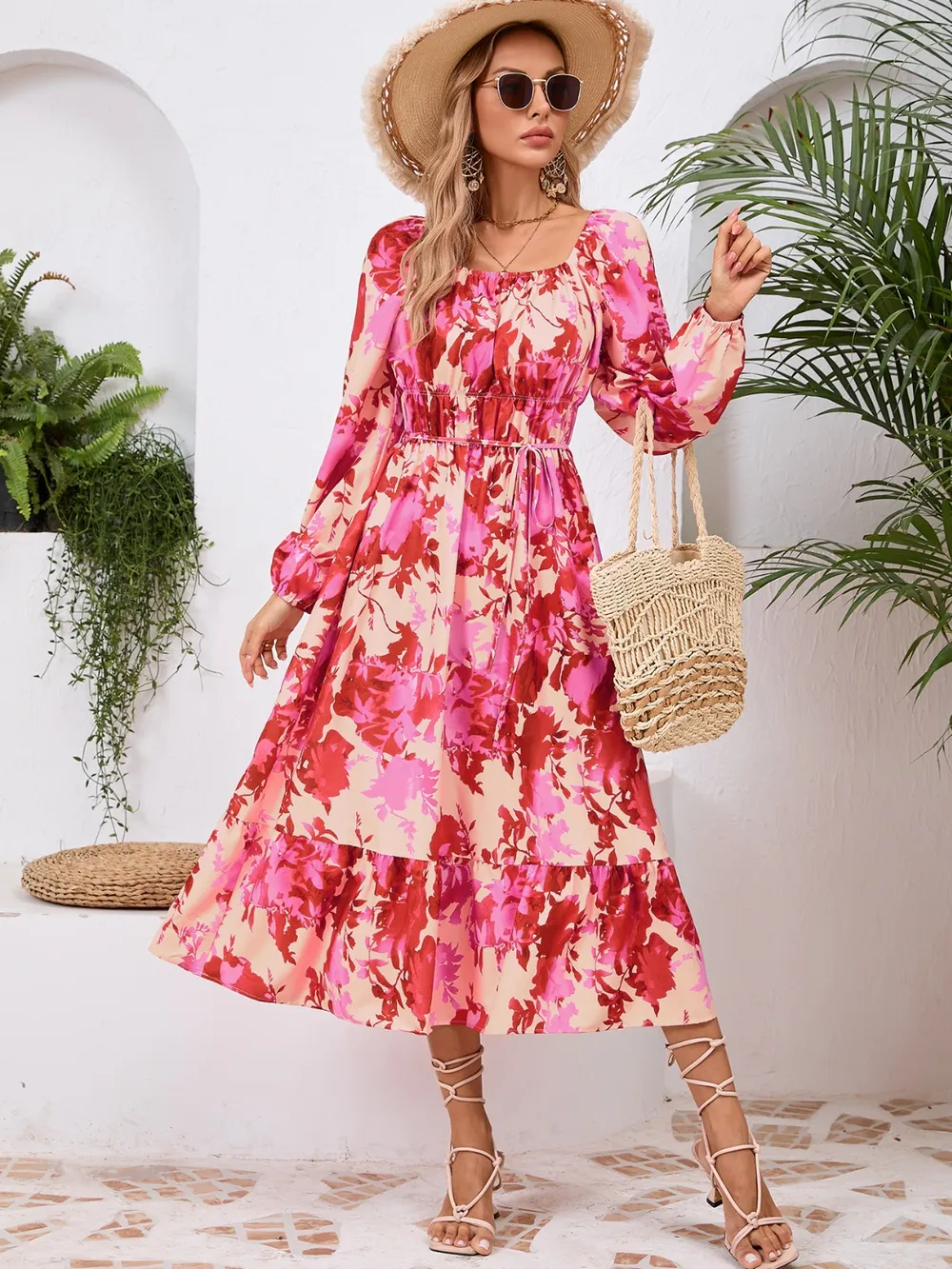 Printed Long Sleeve Midi Dress, image 16