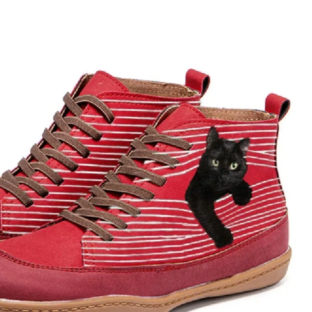 Cat Print Striped Ankle Sneakers, image 7