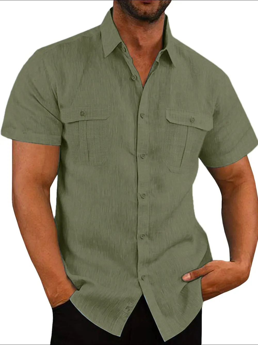 Men's Plus Size Collared Neck Short Sleeve Shirt, image 10