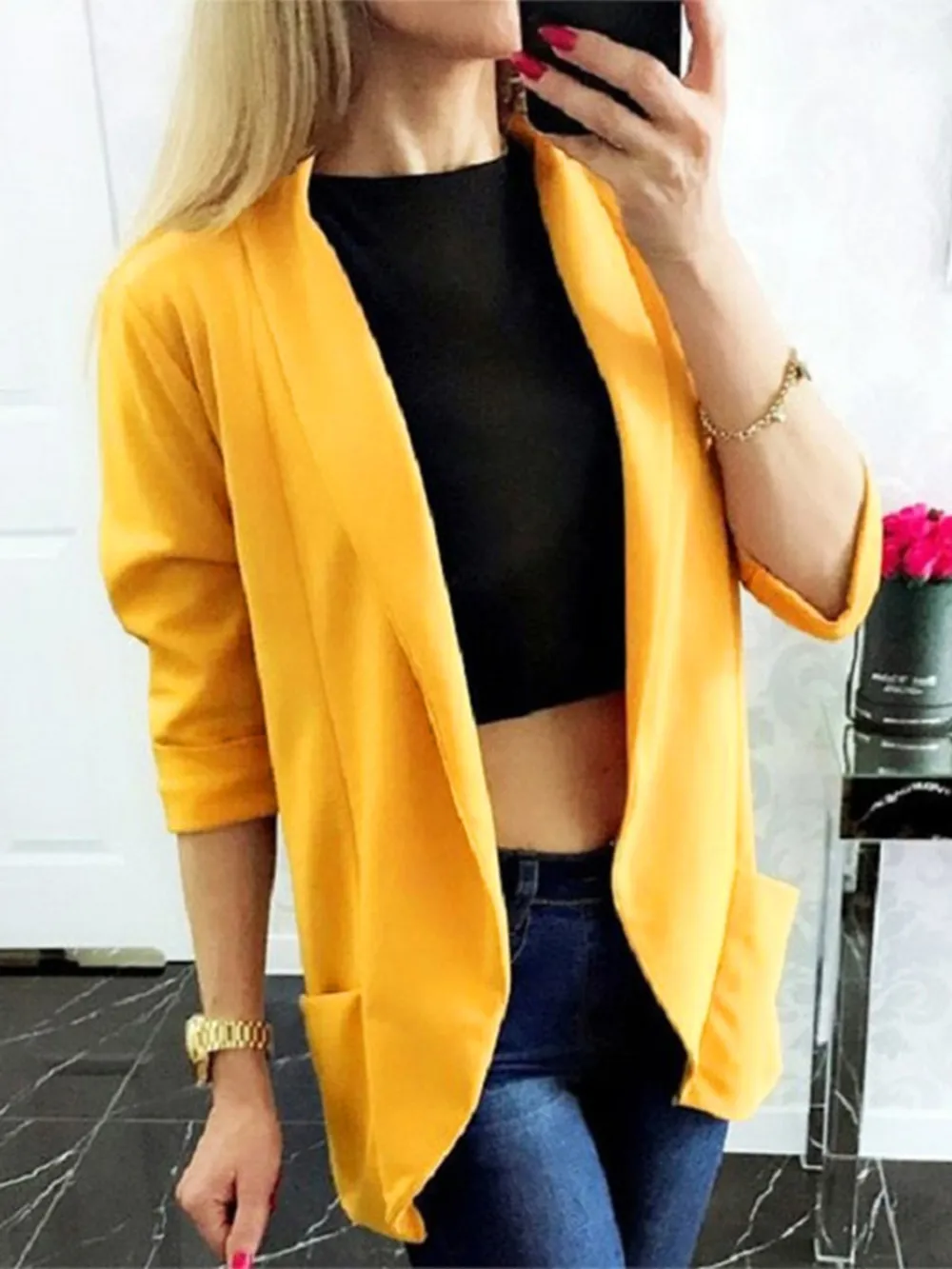 Collared Neck Long Sleeve Blazer, image 4