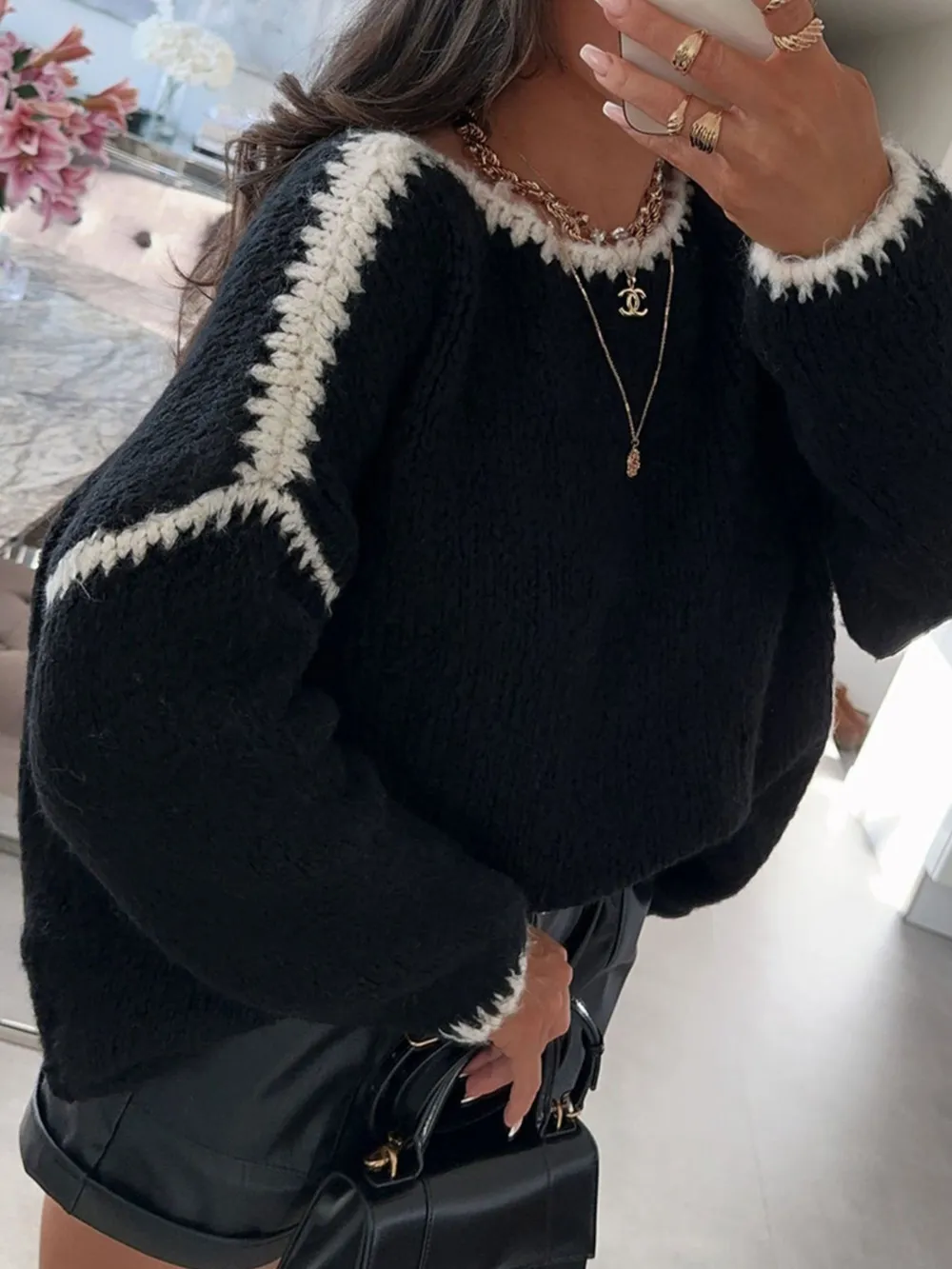 Contrast Trim Oversized Sweater, image 3