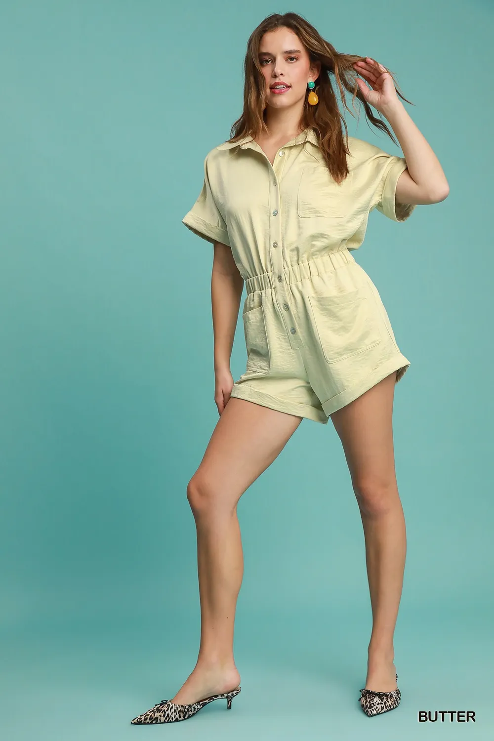 Button Down Charmeuse Romper, image 3
