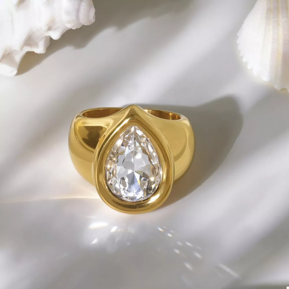 18K Gold-Plated Teardrop Zircon Ring, image 4