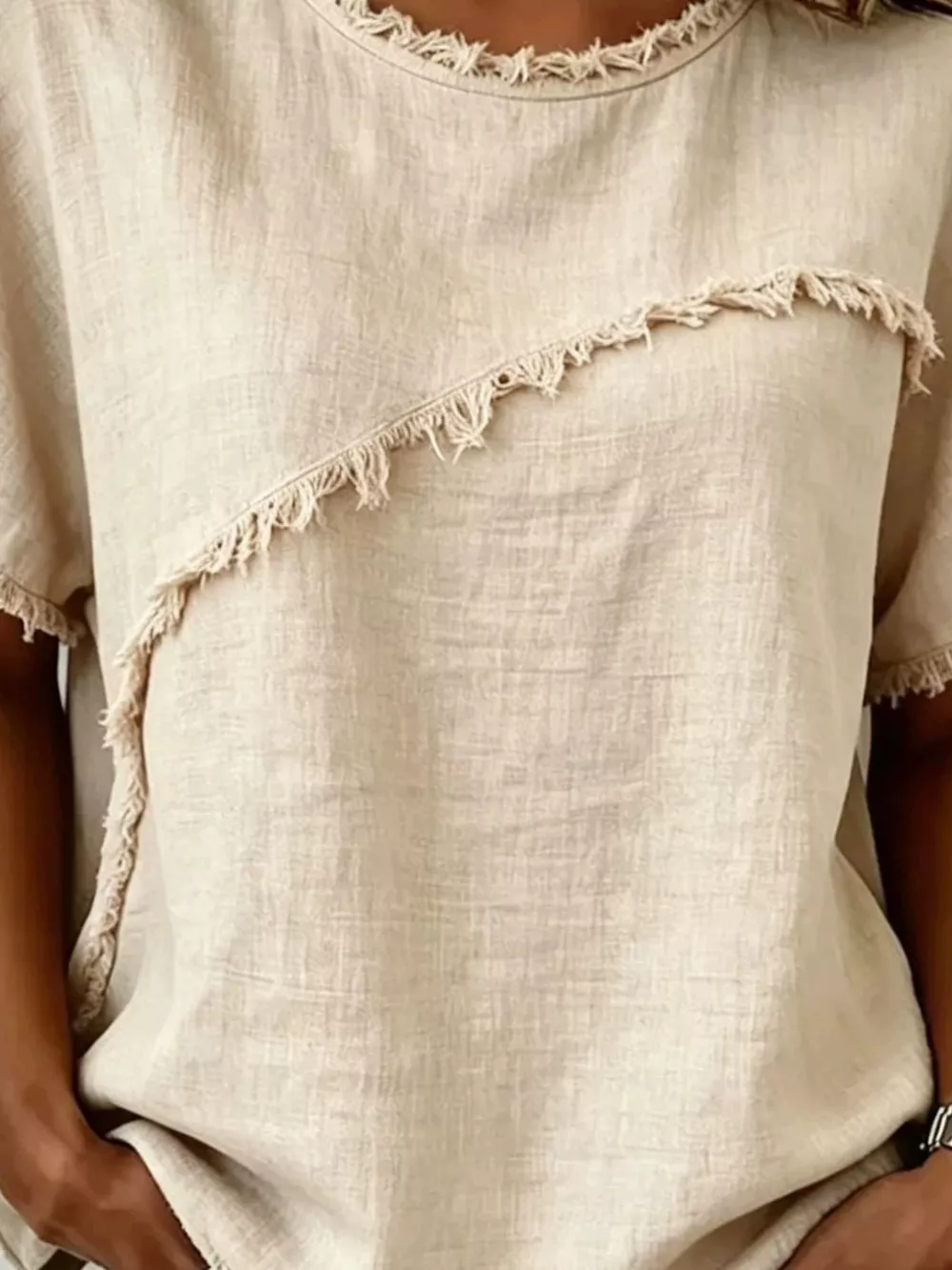 Full Size Frayed Hem Short Sleeve Top Plus Size, image 6