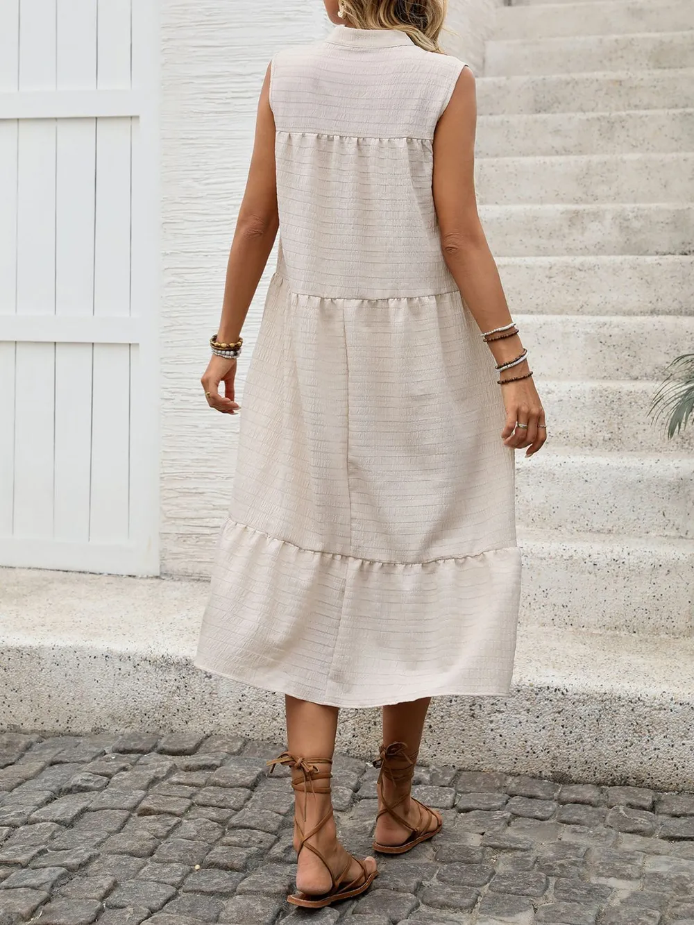 Tie Neck Sleeveless Ruffled Hem Dress, image 7