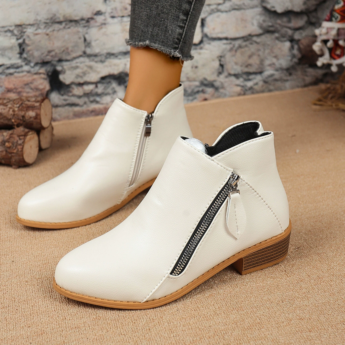 Size Zipper Block Heels Boots, image 3