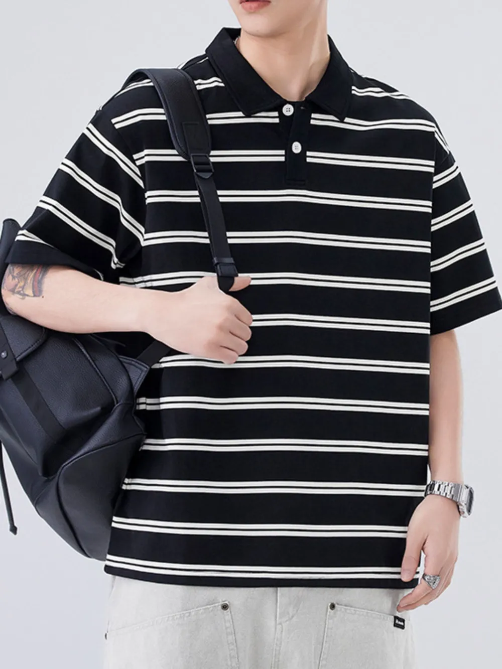 Men's Plus Size Striped Half Sleeve Polo, image 9