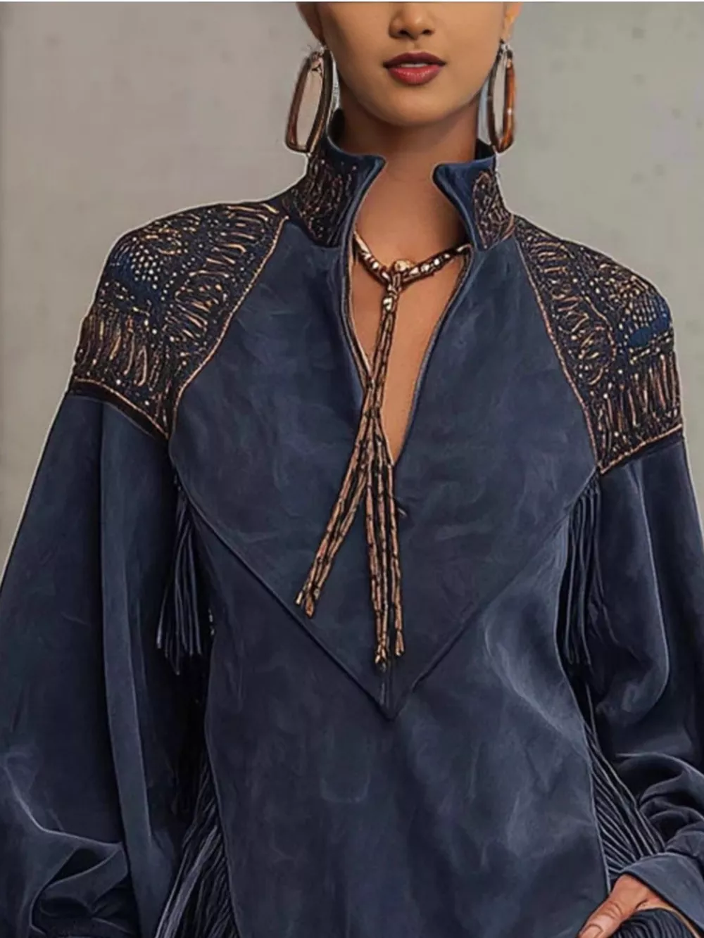 Fringed Lantern Sleeve Mini Dress, image 2