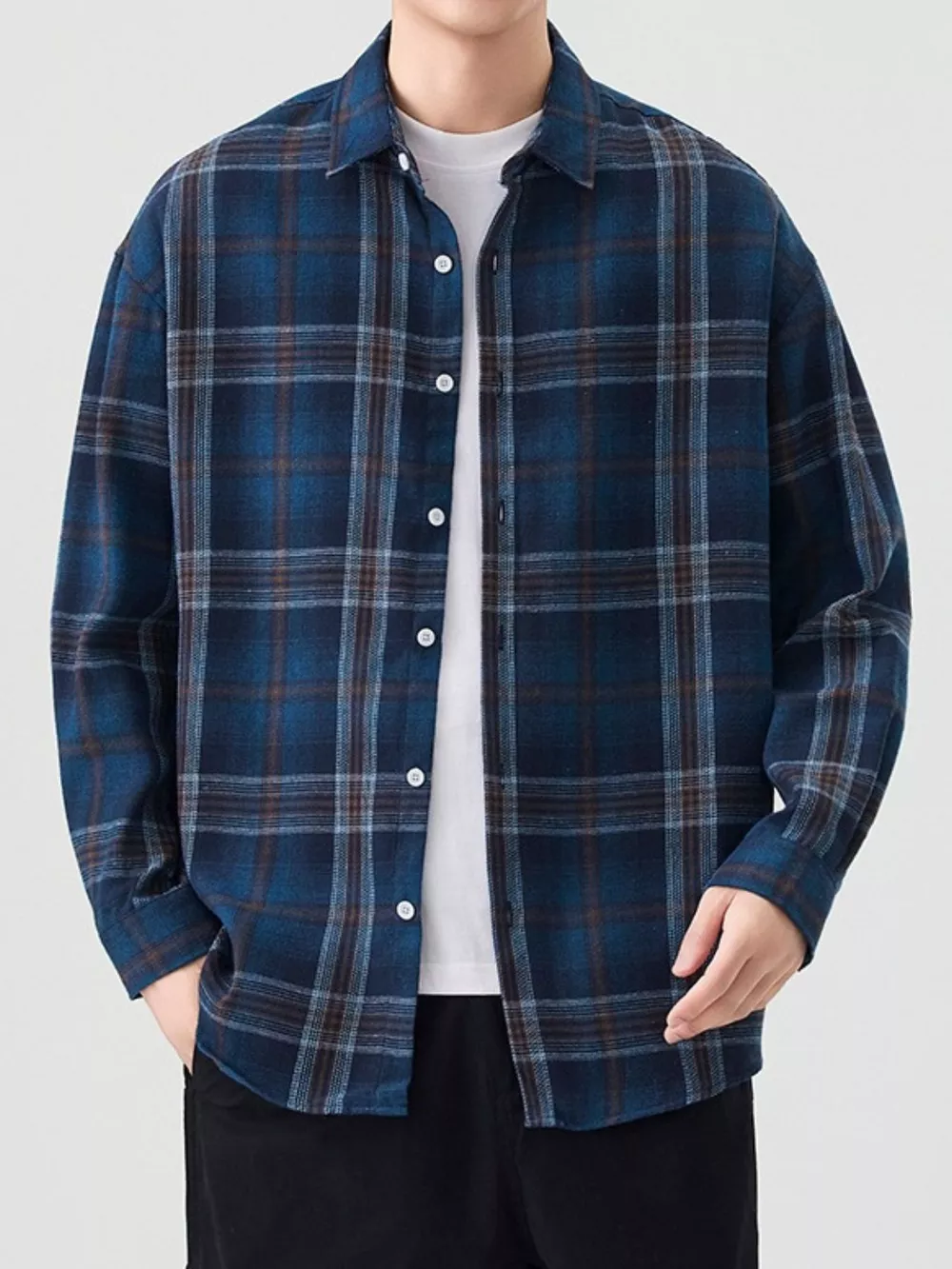 Men's Plus Size Casual Plaid Button Up Shirt, image 2