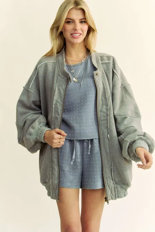 Exposed Seam Zip Up Dropped Shoulder Jacket, image 5