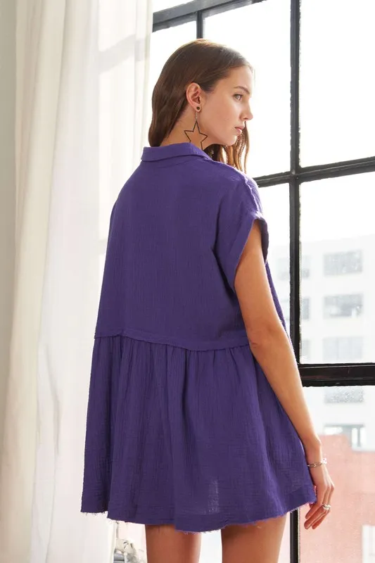 Raw Hem Collared Neck Button Down Shirt, image 4