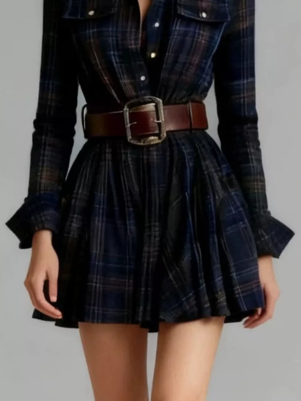 Plaid Long Sleeve Shirt Dress, image 6