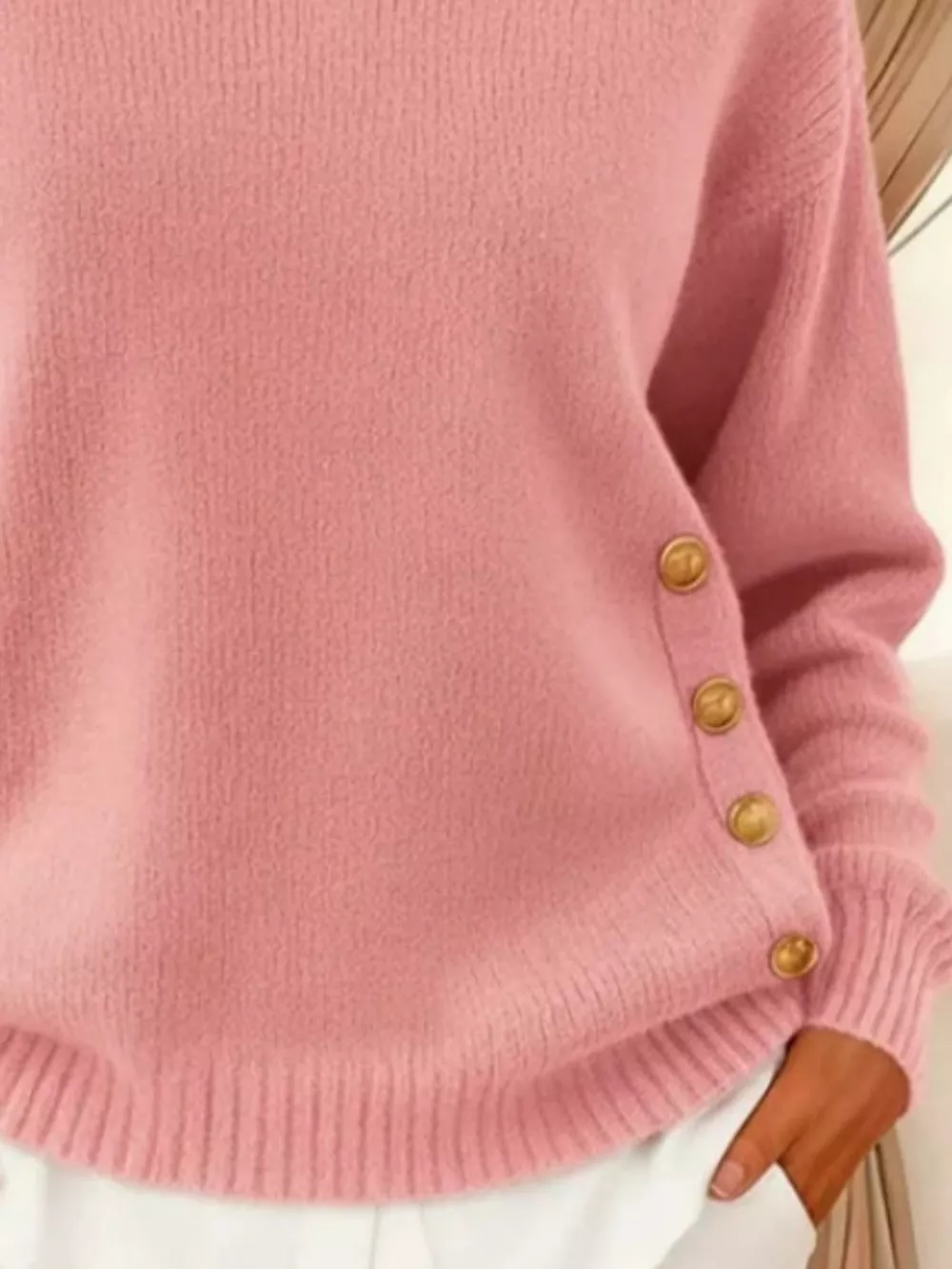 Full Size Decorative Button Dropped Shoulder Sweater Plus Size, image 10